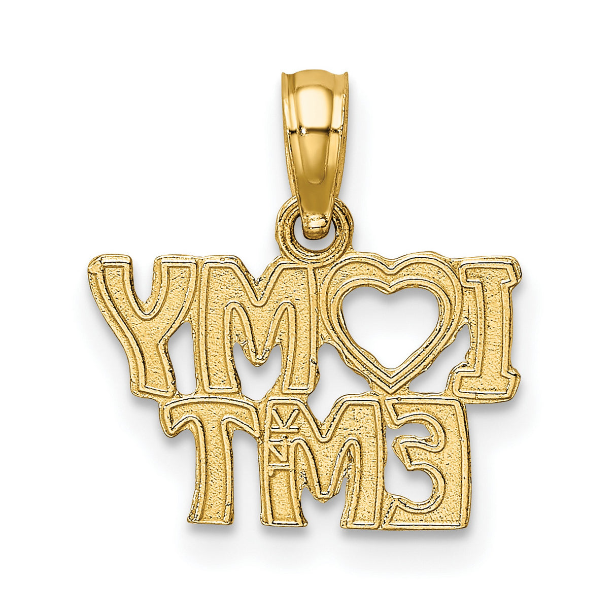 14k Yellow Gold EMT Pendant with I Love My EMT Heart Design, First Responder Tribute Charm