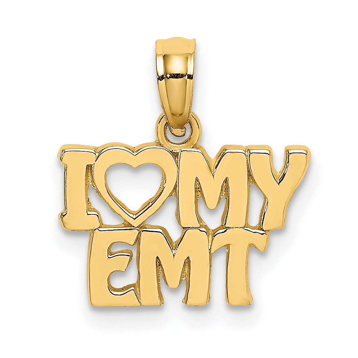 14k Yellow Gold EMT Pendant with I Love My EMT Heart Design, First Responder Tribute Charm