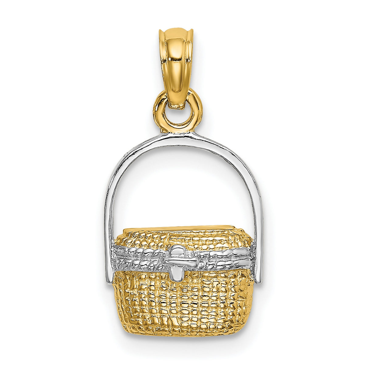 Nantucket Basket Charm Pendant in Real 14k Multi-Tone Gold