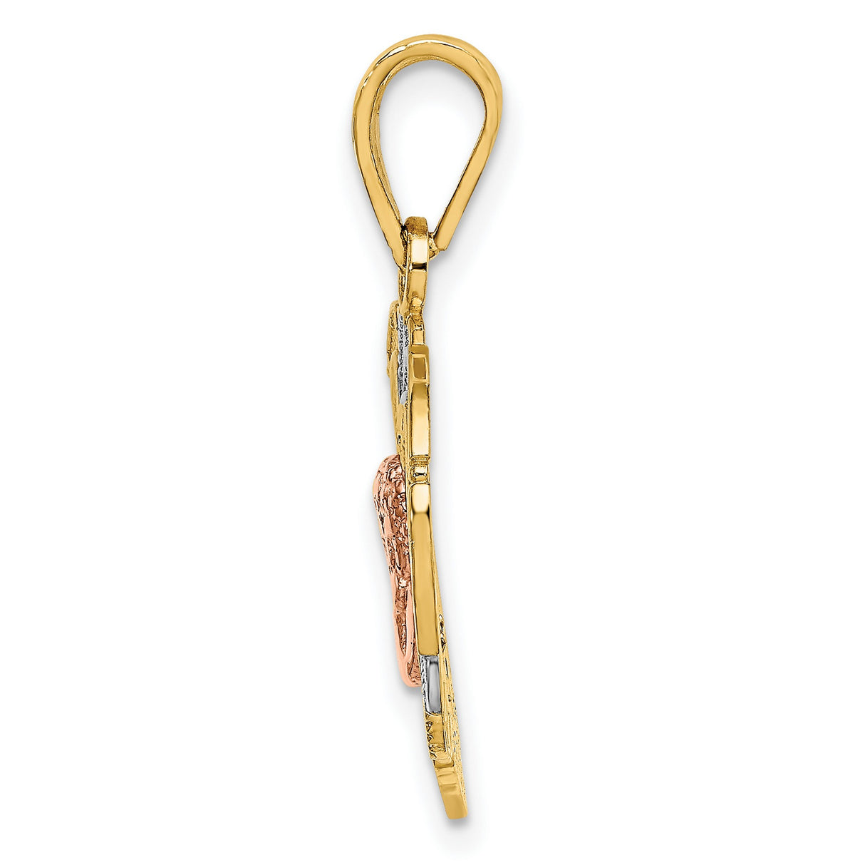 14k Two-Tone Gold Heart Pendant with Cherub Angel and Filigree Design