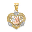14k Two-Tone Gold Heart Pendant with Cherub Angel and Filigree Design