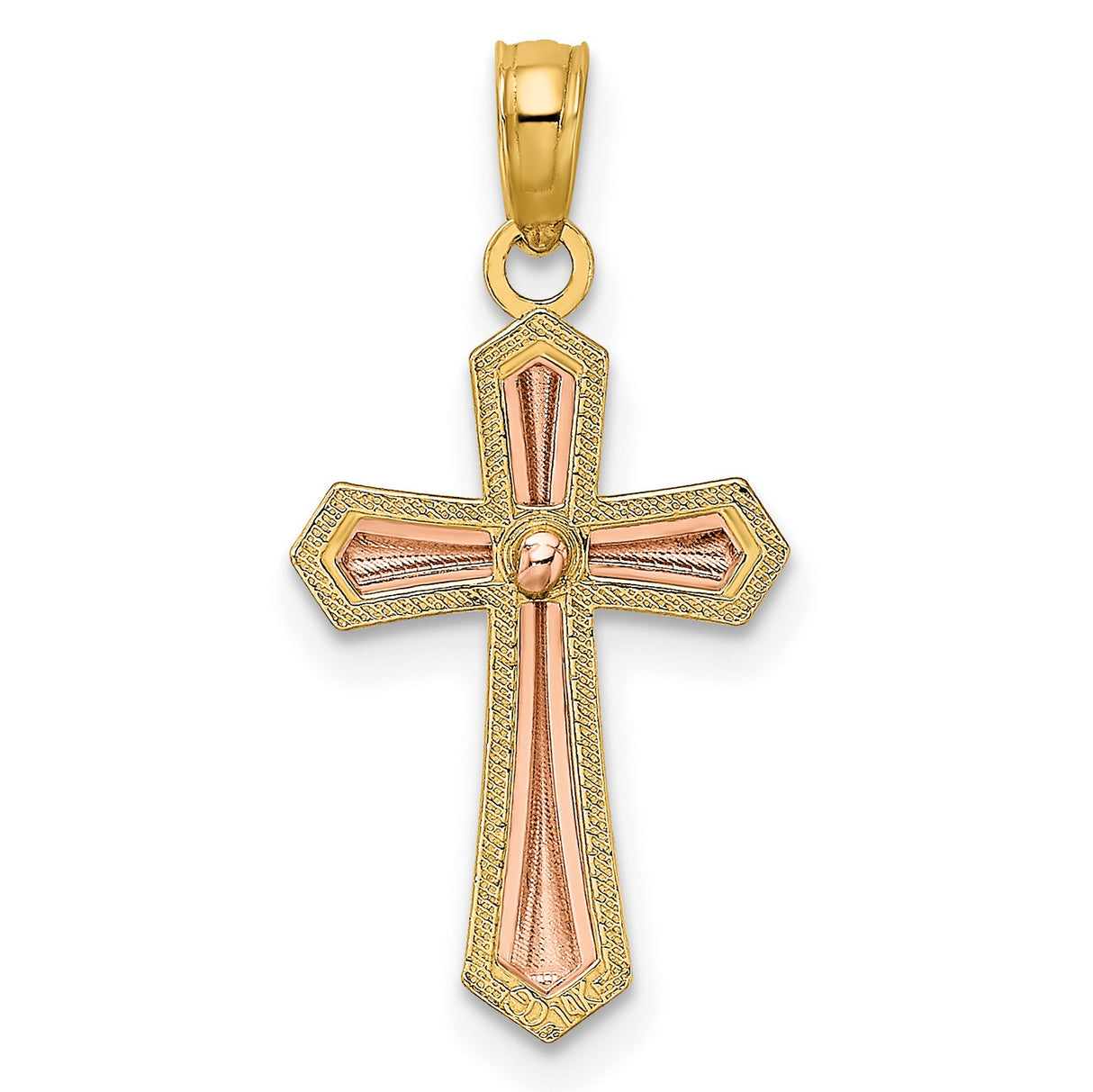 14k Two-Tone Gold Cross Pendant with Beveled Edge and Polished Finish Religious Jewelry