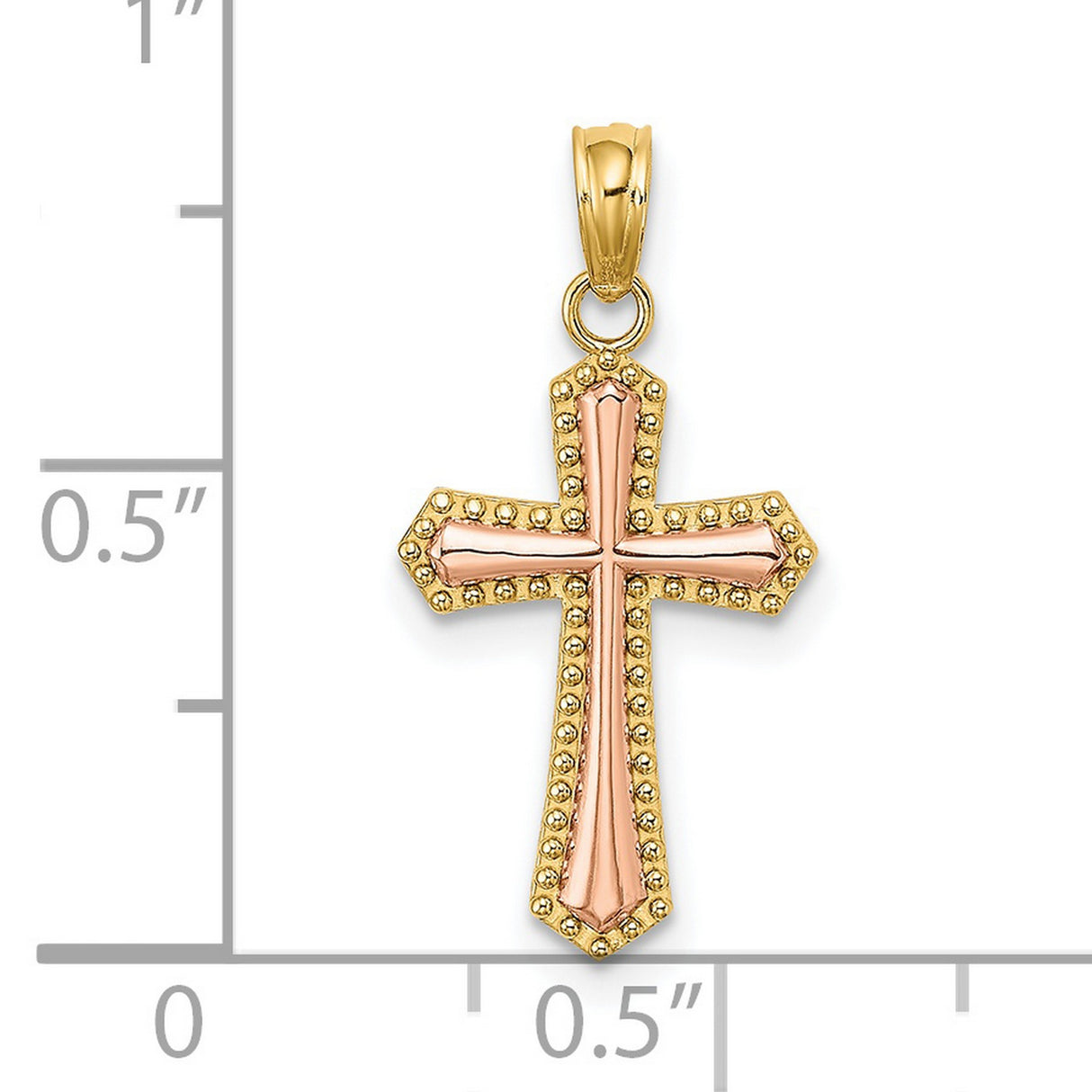 14k Two-Tone Gold Cross Pendant with Beveled Edge and Polished Finish Religious Jewelry