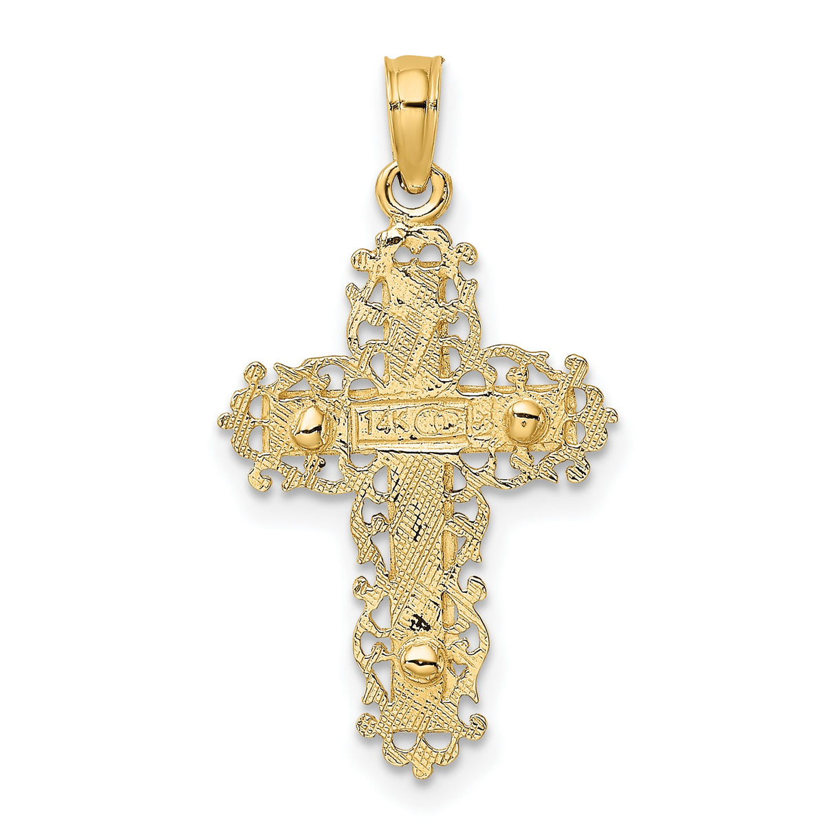 14k Two-Tone Gold Crucifix Cross Pendant with INRI Jesus and Ornate Filigree Design