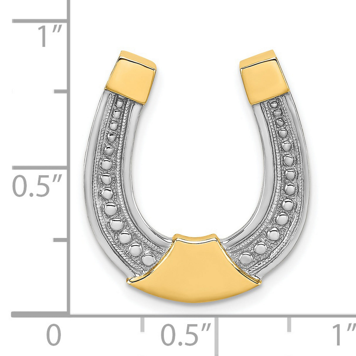 14k Yellow Gold and Rhodium Plated Horseshoe Pendant, Openwork Western Charm