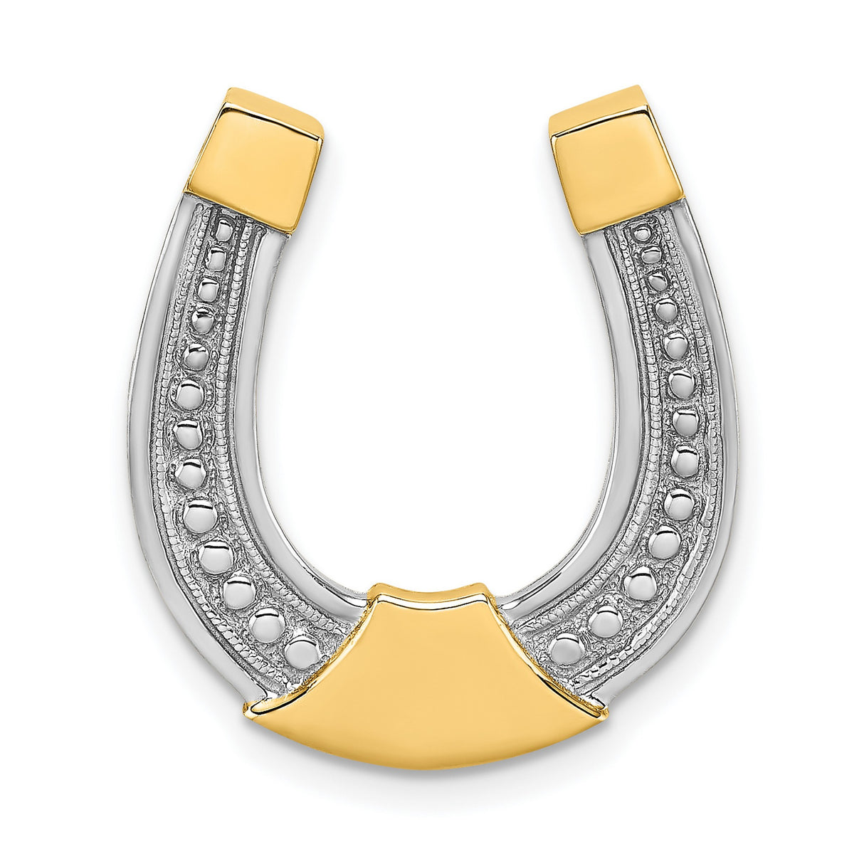 14k Yellow Gold and Rhodium Plated Horseshoe Pendant, Openwork Western Charm