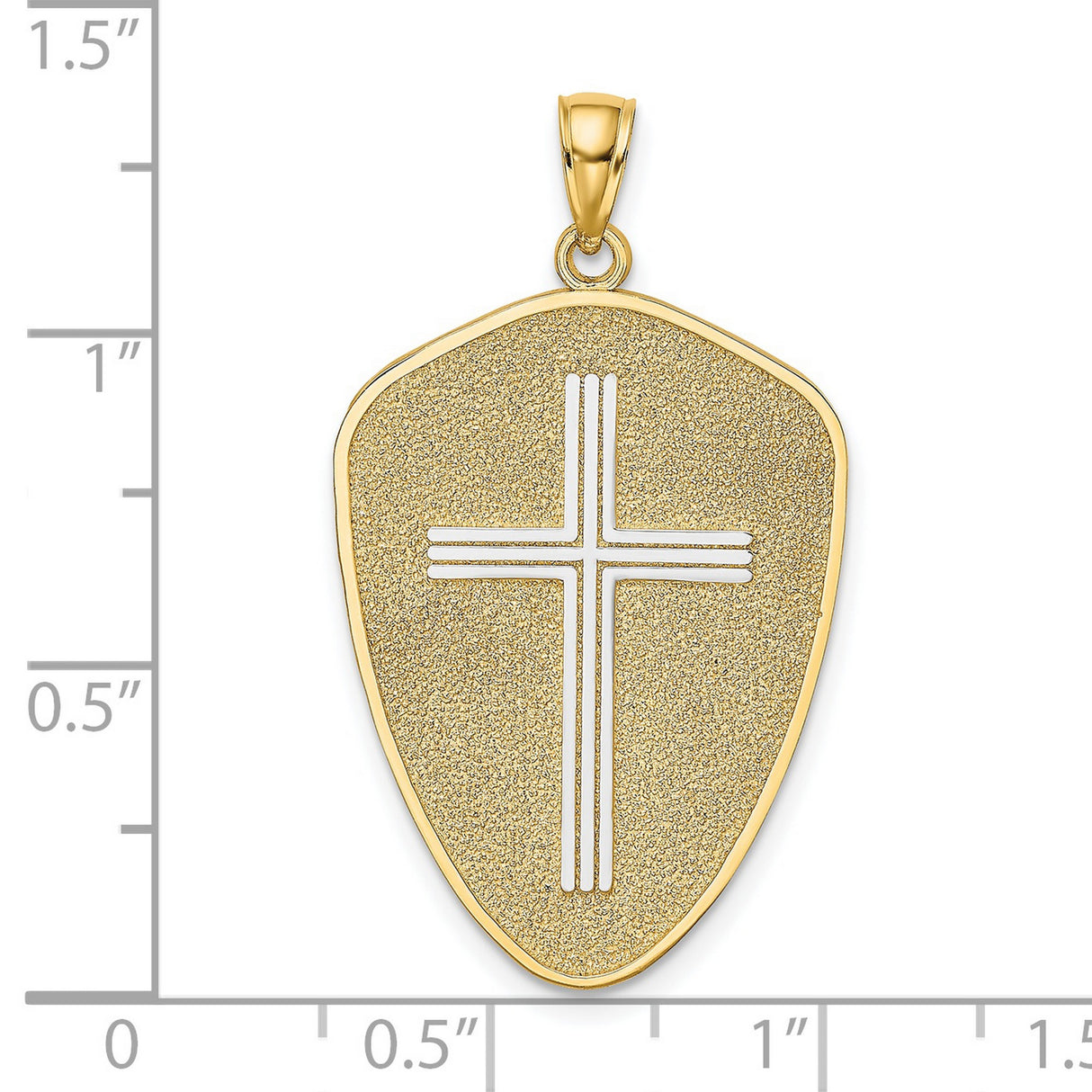 14k Multi-Tone Gold Cross Shield Pendant with Polished Border and Textured Finish