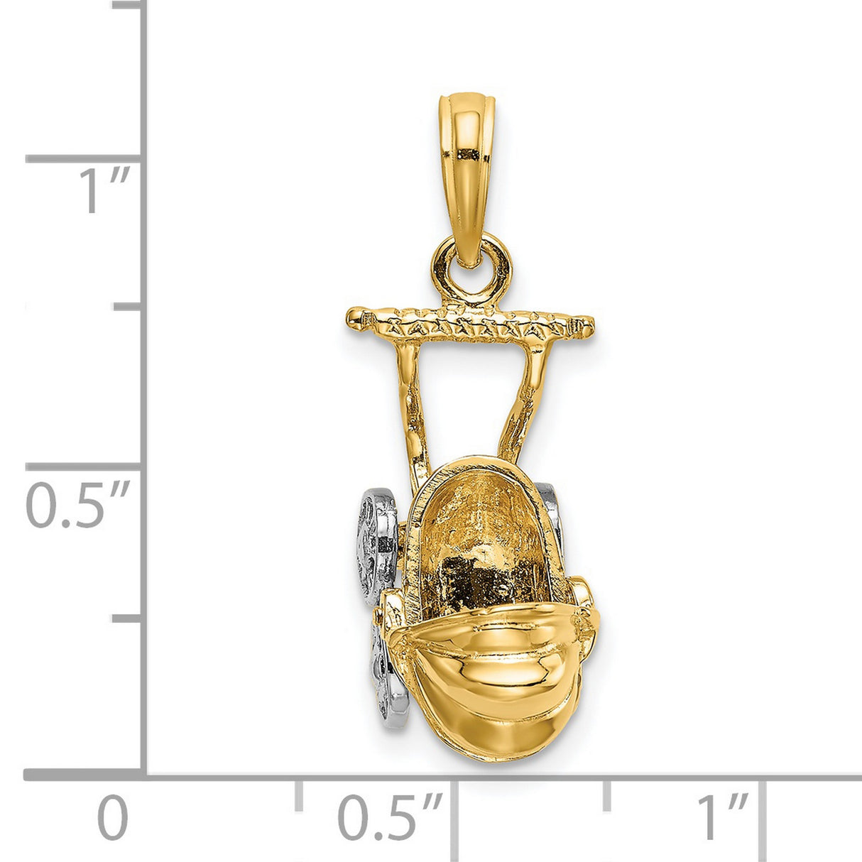 14k Multi-Tone Gold Baby Stroller Pendant, Carriage Design, Motherhood Charm for Women