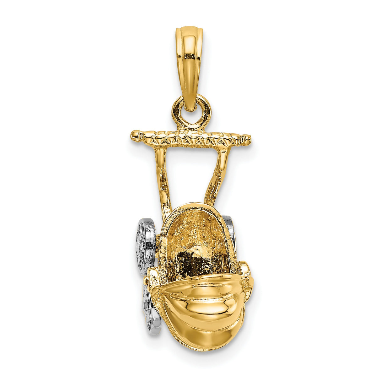 14k Multi-Tone Gold Baby Stroller Pendant, Carriage Design, Motherhood Charm for Women