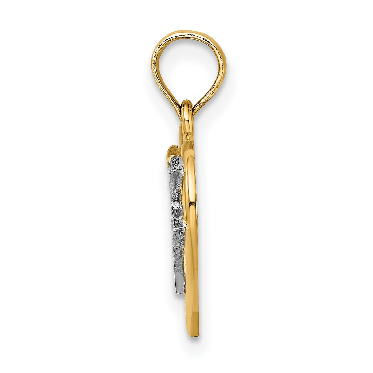 14k Multi-Tone Gold Cross Pendant with Open Heart Design and Layered Look