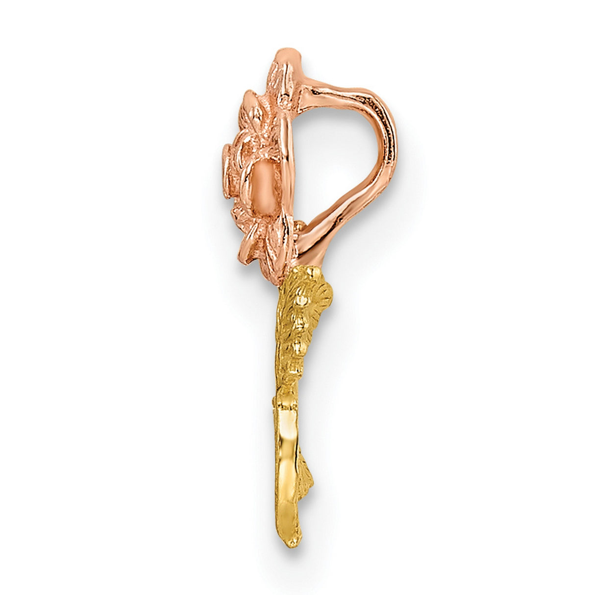 14k Two-Tone Gold Flower Pendant with Polished Blossom and Textured Leaves