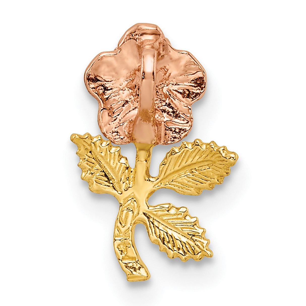 14k Two-Tone Gold Flower Pendant with Polished Blossom and Textured Leaves