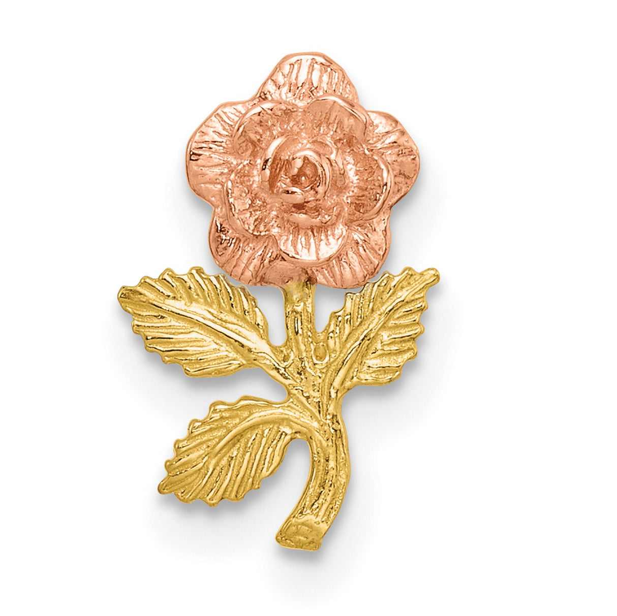 14k Two-Tone Gold Flower Pendant with Polished Blossom and Textured Leaves