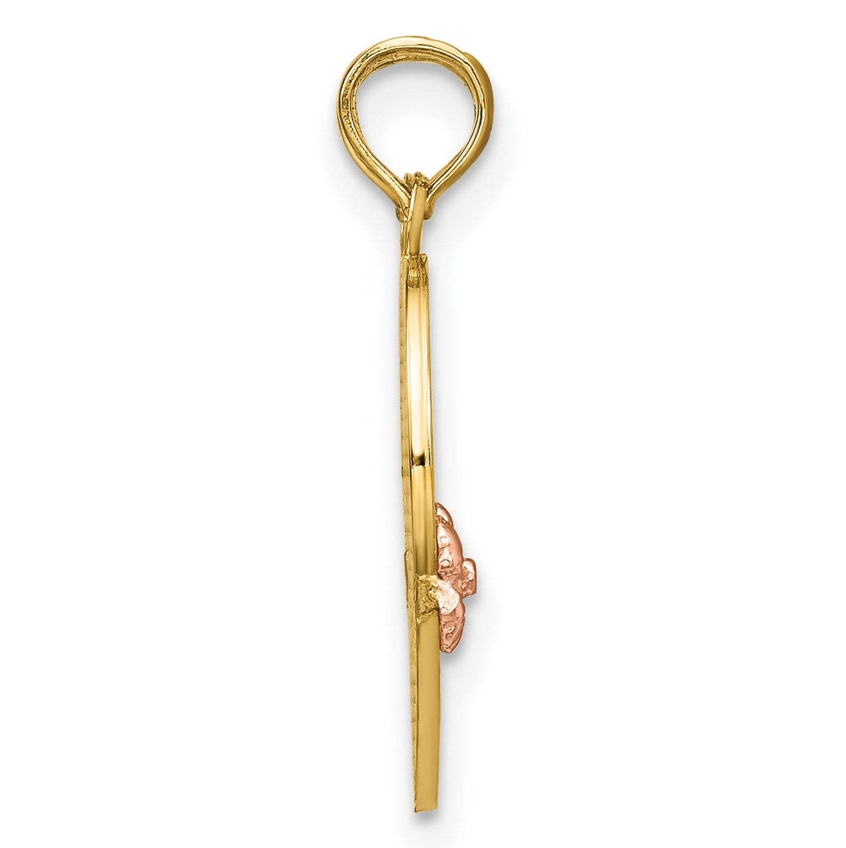 14k Two-Tone Gold Heart Pendant with Rose Gold Flower, Big Sis and Lil Sis Split Charm