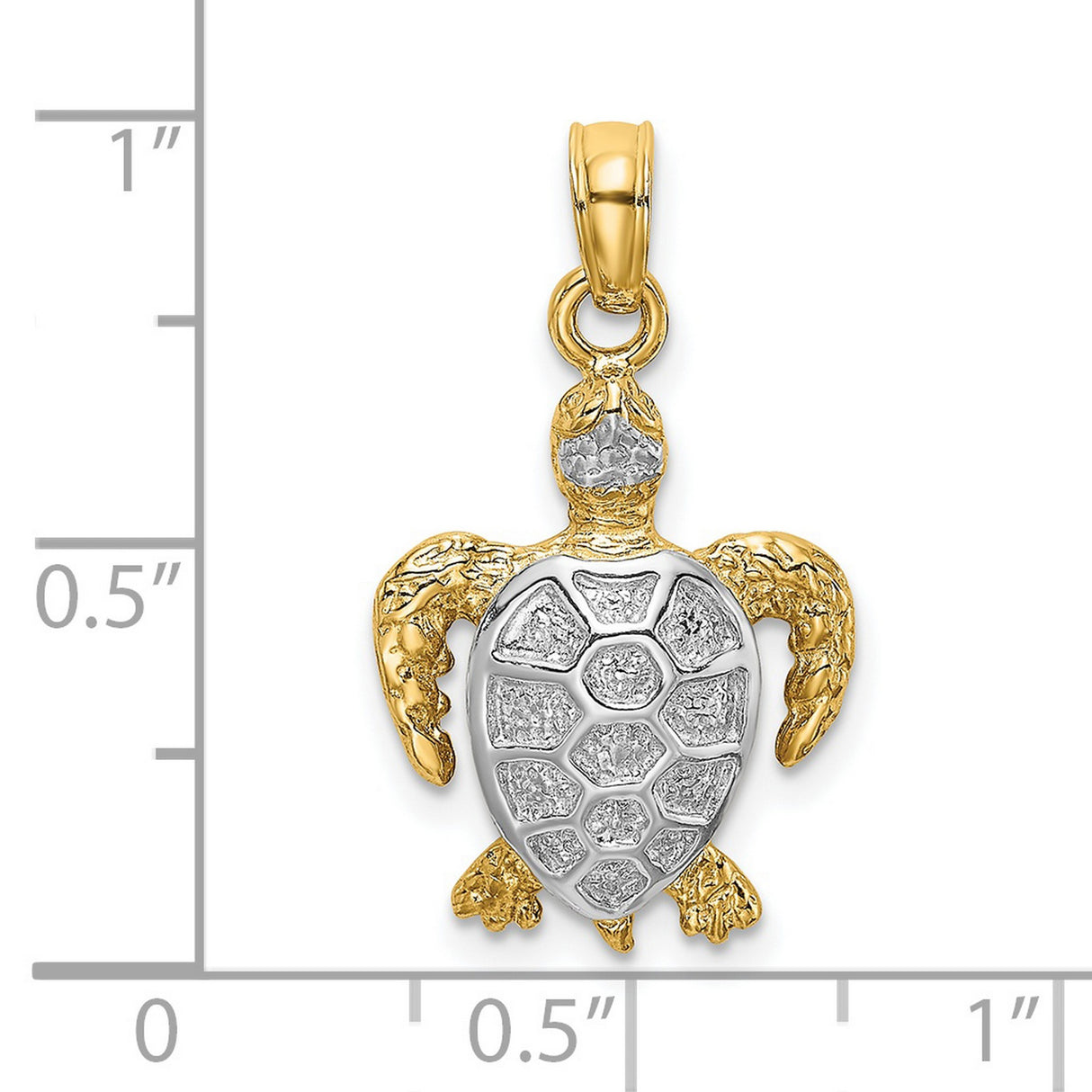 14k Multi-Tone Gold Sea Turtle Pendant with Textured Shell, Nautical Marine Life Theme