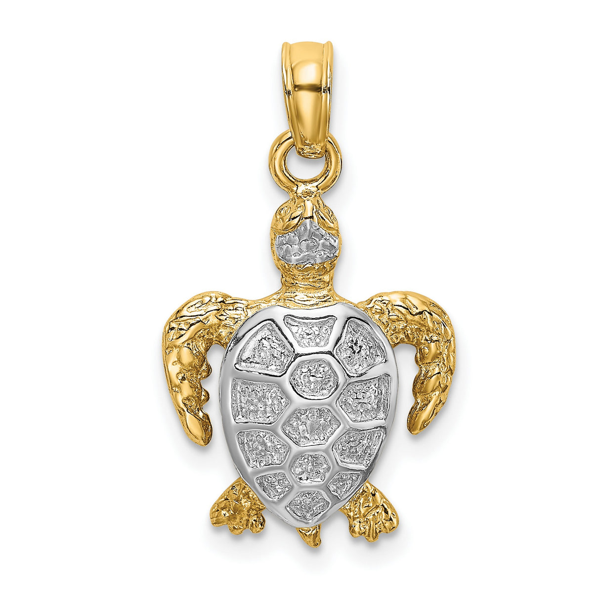 14k Multi-Tone Gold Sea Turtle Pendant with Textured Shell, Nautical Marine Life Theme