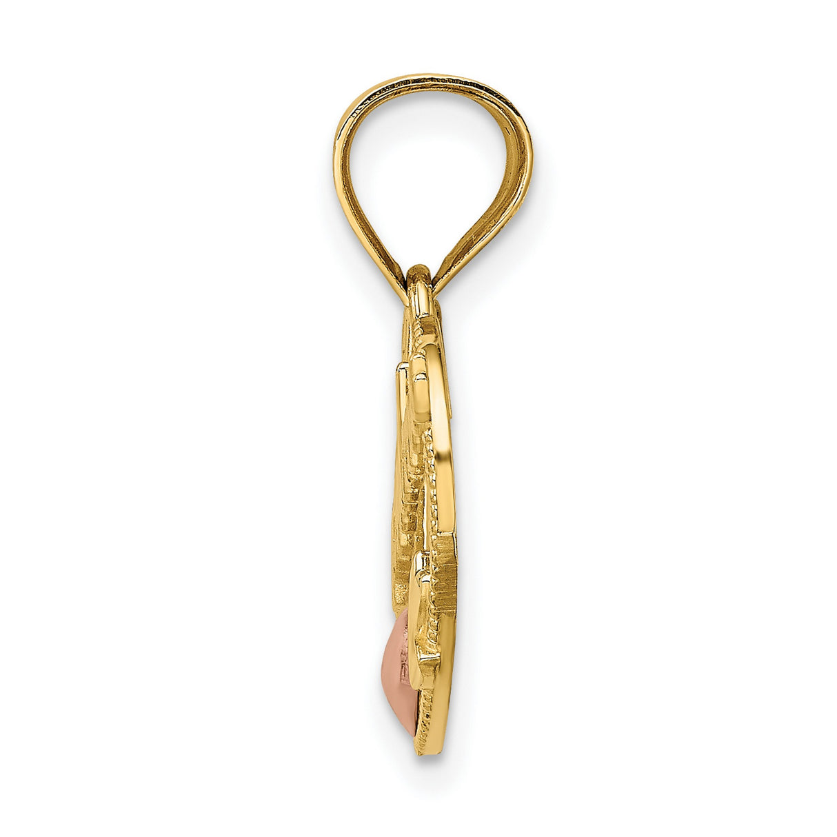 14k Two-Tone Gold Heart Pendant with Rose and Yellow Gold Leaf Design, Number One Grandma Charm