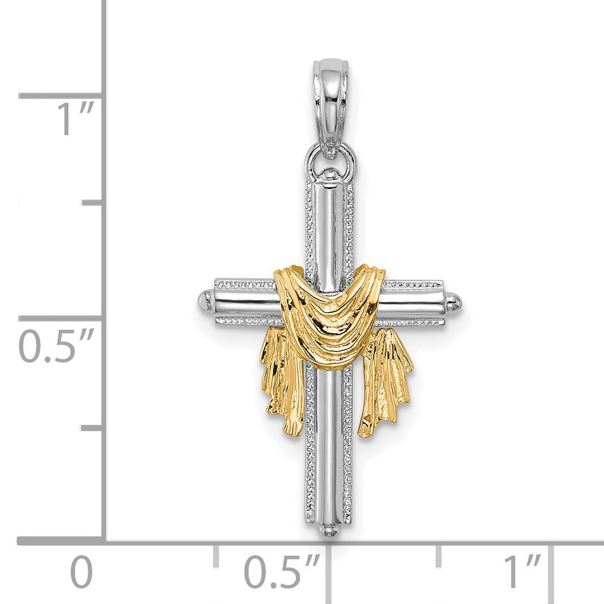 14k Two-Tone Gold Cross Pendant with Drape Detail and Beaded Edging