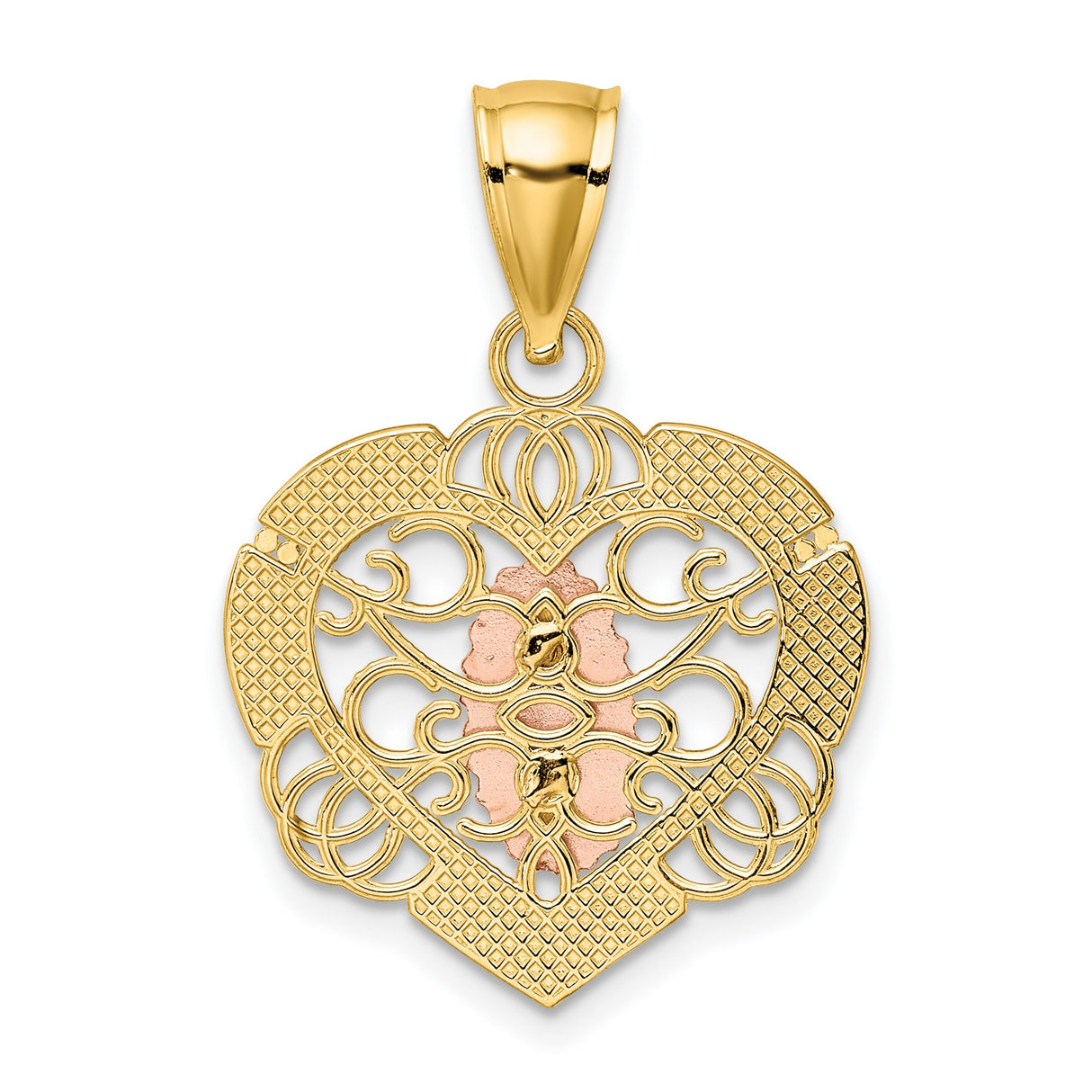 14k Two-Tone Gold Heart Pendant, Our Lady of Guadalupe Medal with Filigree for Women