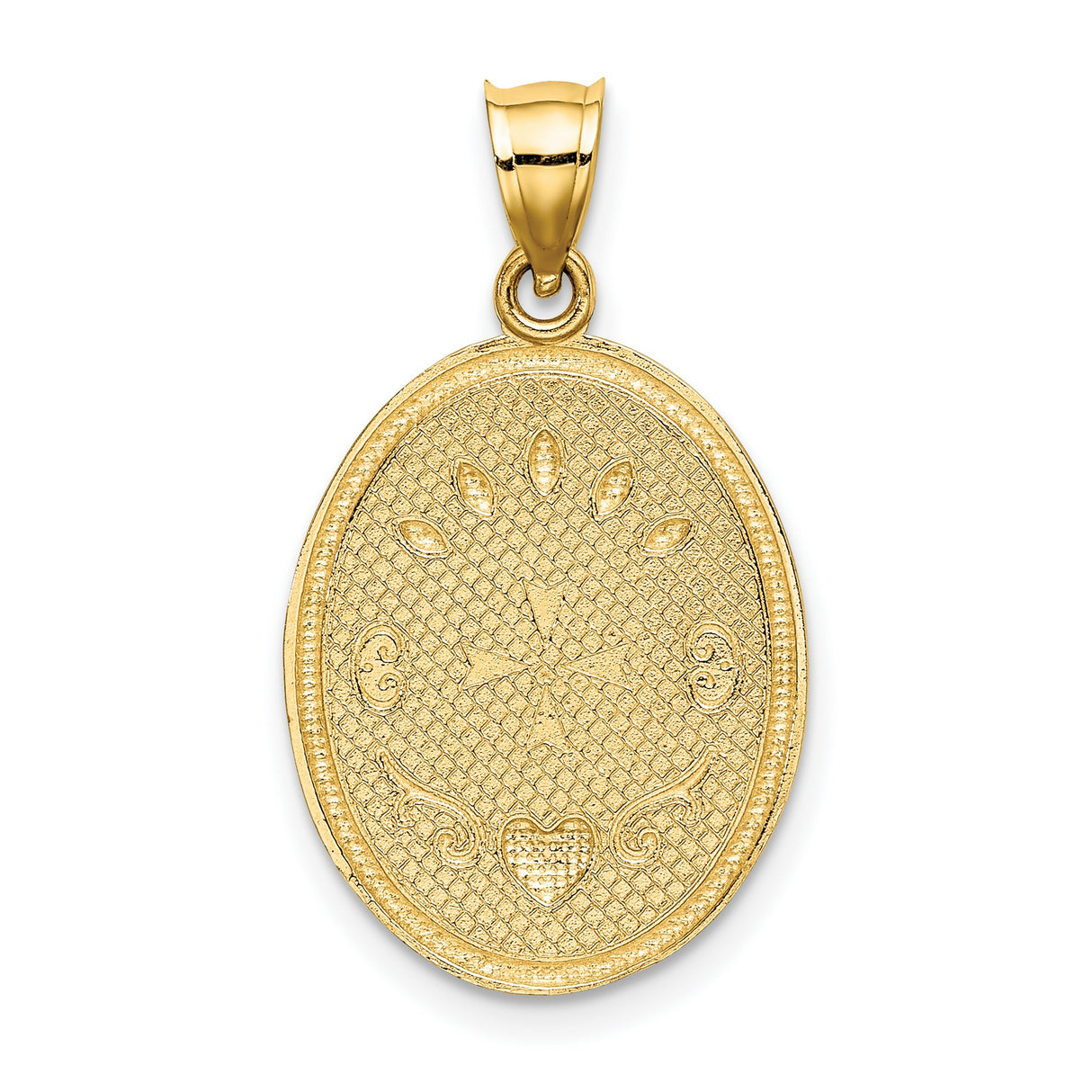 14k Two-Tone Gold Cherub Angel Pendant with Heart and Wings, Rhodium Accents, Religious Jewelry