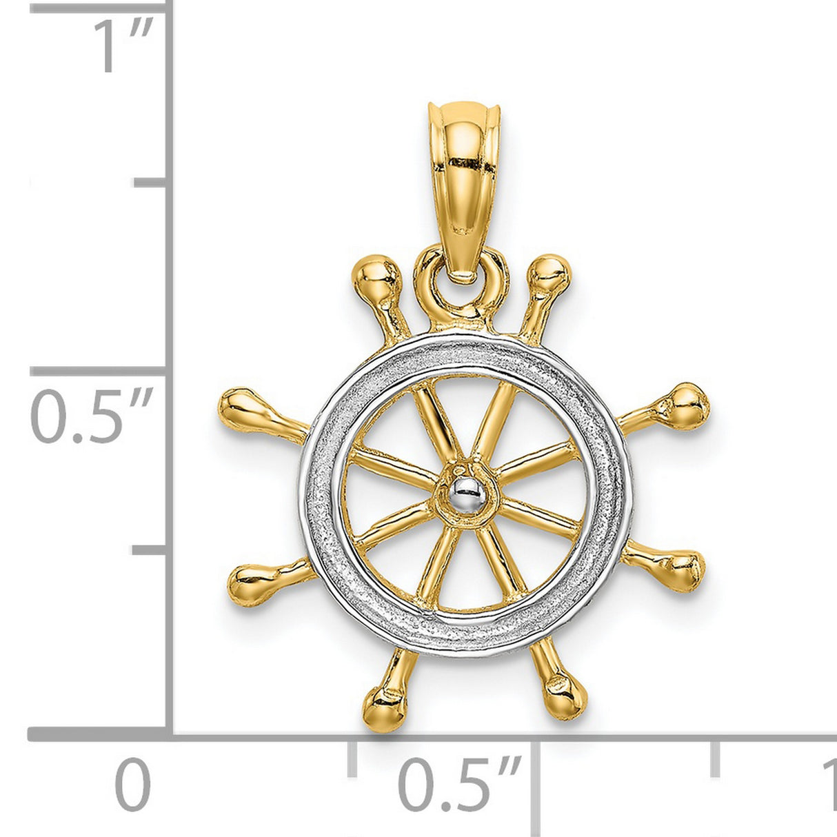 14k Multi-Tone Gold Ship Wheel Pendant, Nautical Sailing Theme for Men