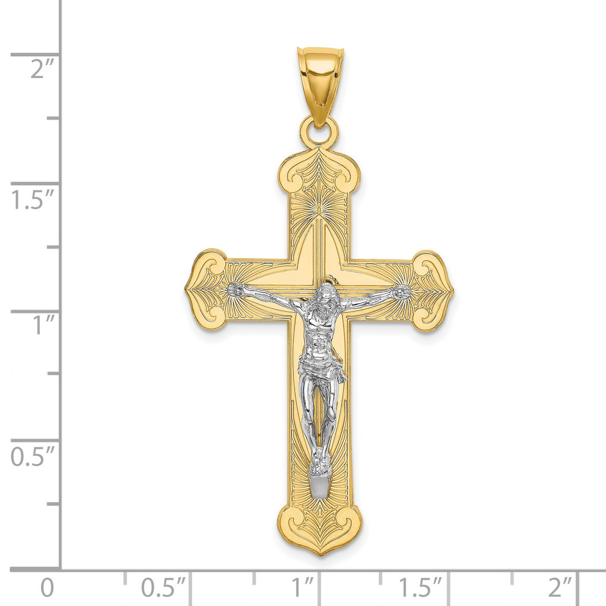 14k Two-Tone Gold Crucifix Pendant, Polished Religious Cross Design for Men and Women