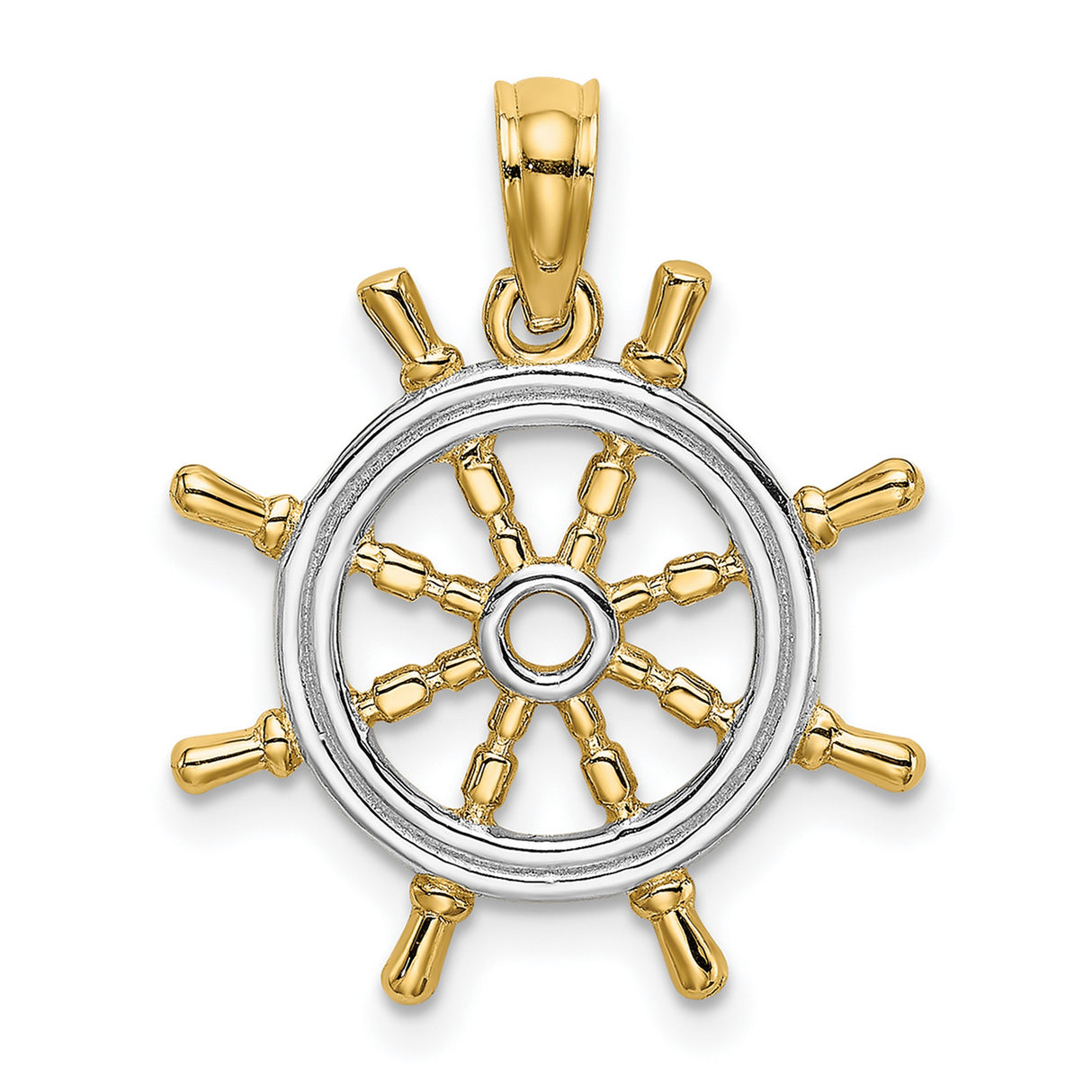 Ships Wheel Charm Pendant in Real 14k Multi-Tone Gold