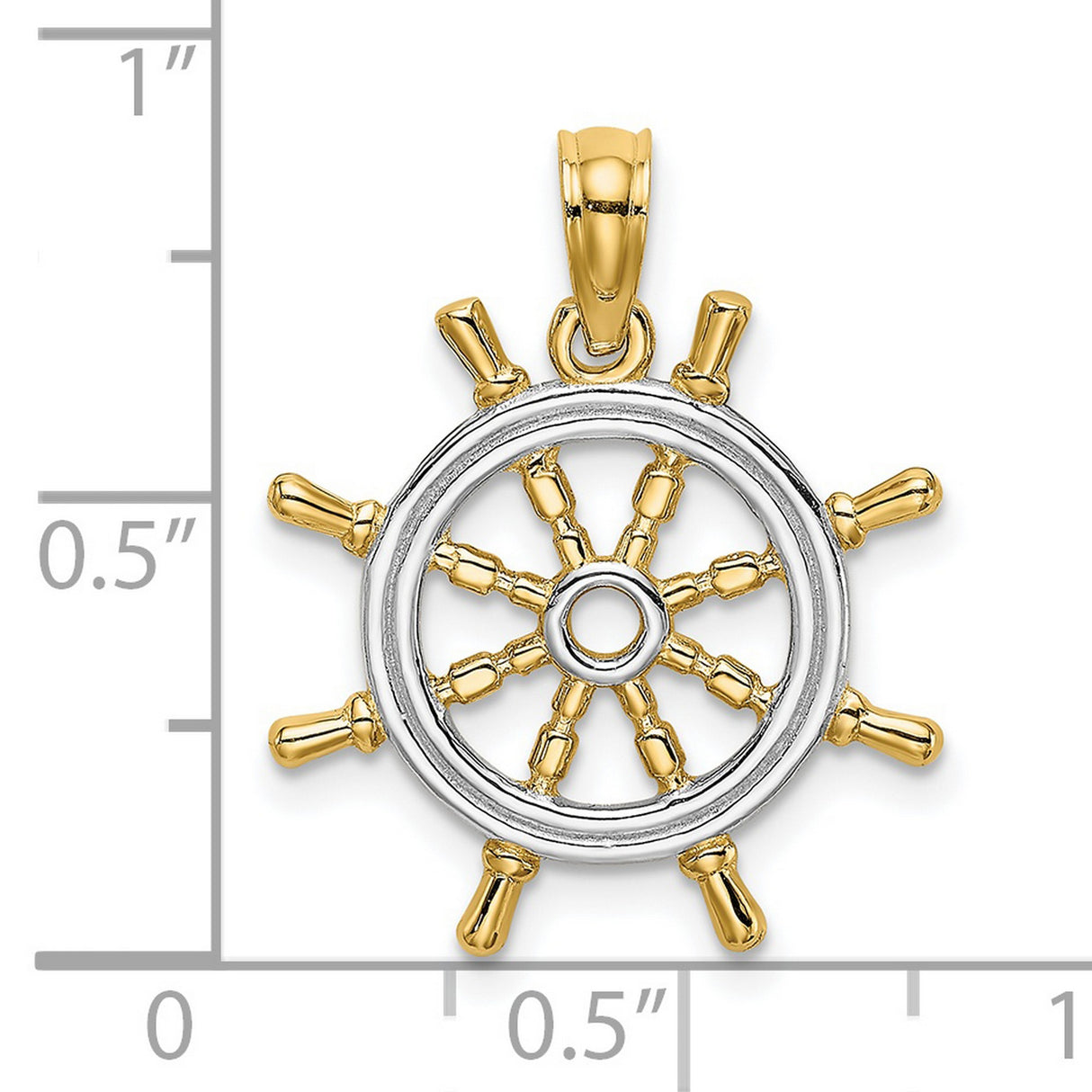 Ships Wheel Charm Pendant in Real 14k Multi-Tone Gold