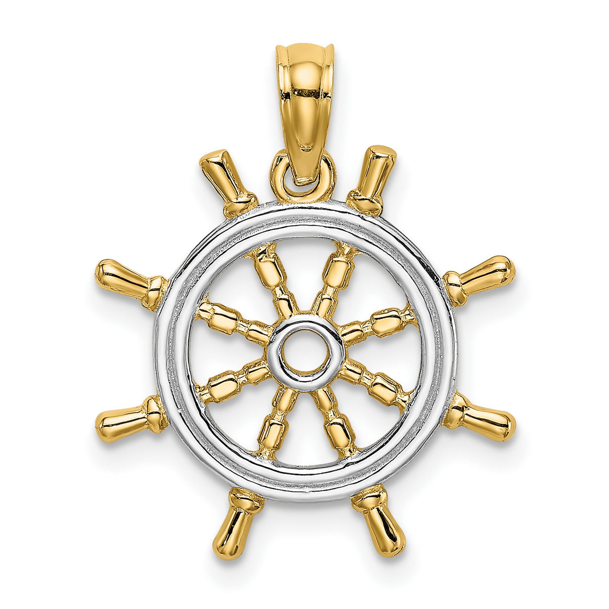 Ships Wheel Charm Pendant in Real 14k Multi-Tone Gold