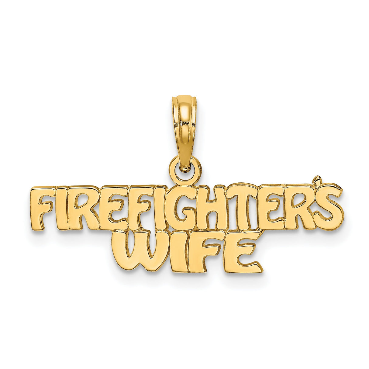 14k Yellow Gold Firefighter Wife Pendant, Solid Charm with Message and Sentimental Theme