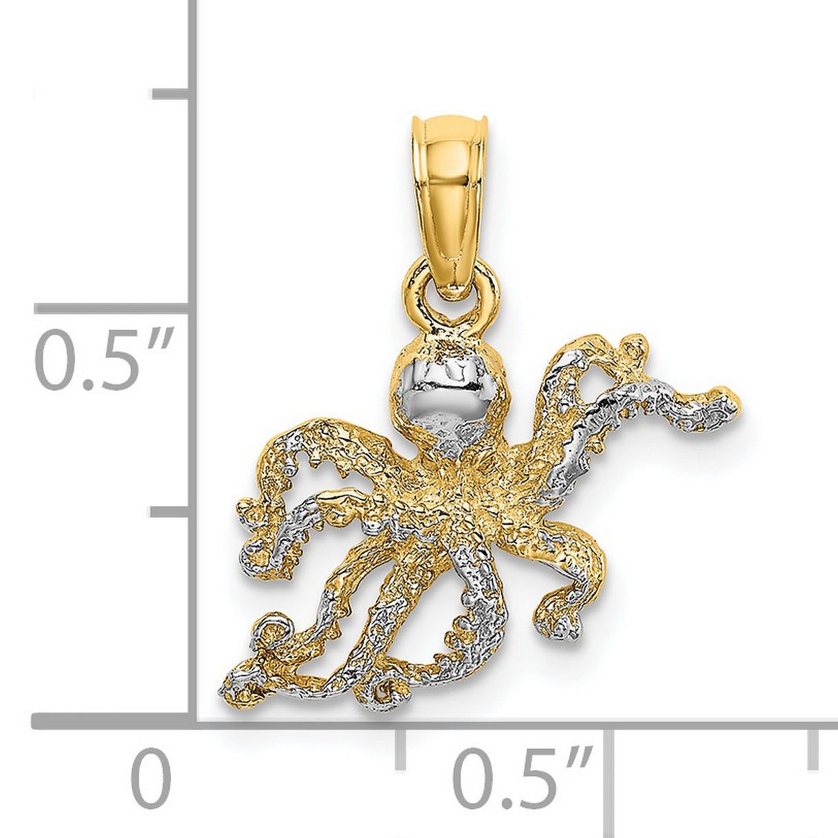 14k Two-Tone Gold Octopus Pendant with Rhodium Accents, Nautical Marine-Inspired Jewelry