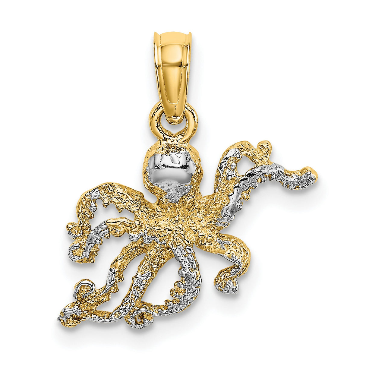 14k Two-Tone Gold Octopus Pendant with Rhodium Accents, Nautical Marine-Inspired Jewelry