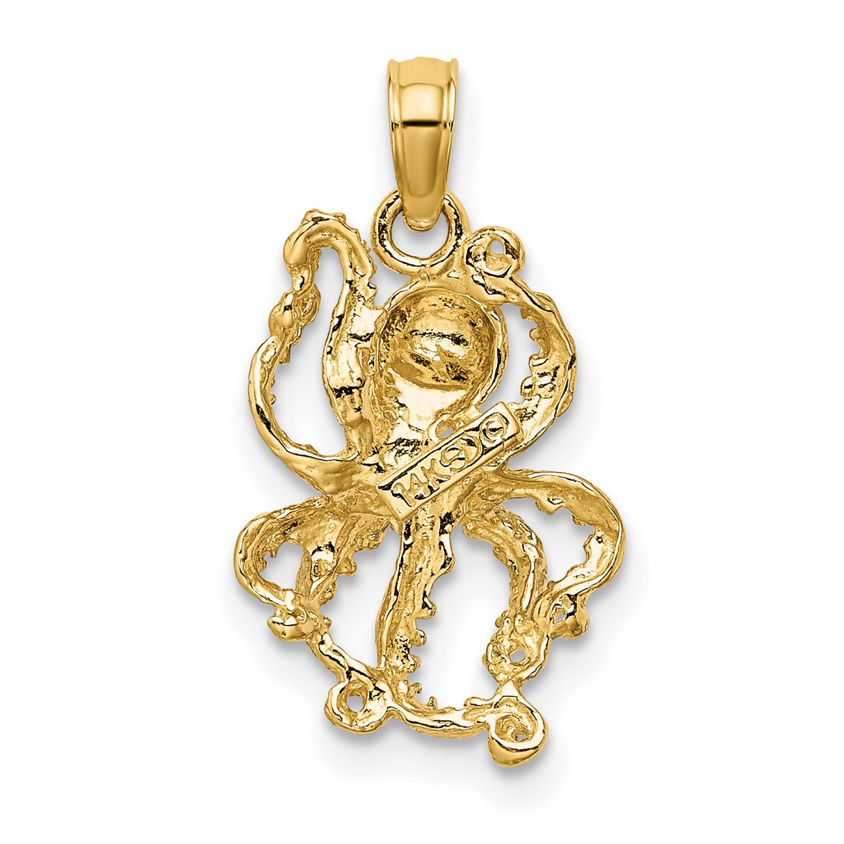 14k Multi-Tone Gold Octopus Pendant with Rhodium Finish, Nautical Marine Animal Design