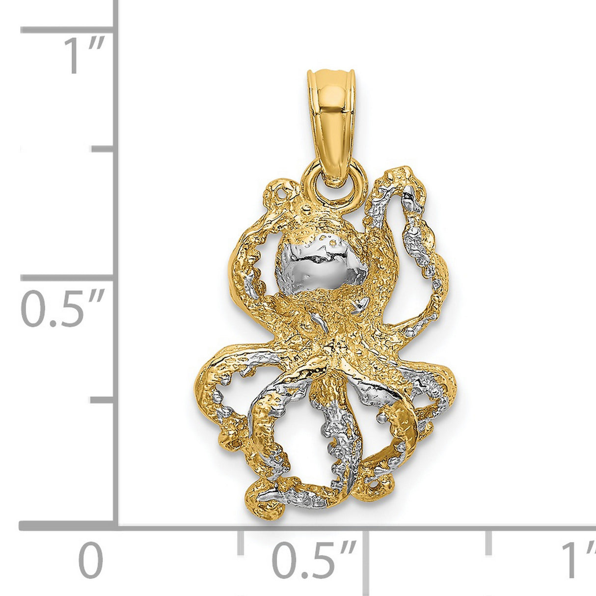 14k Multi-Tone Gold Octopus Pendant with Rhodium Finish, Nautical Marine Animal Design