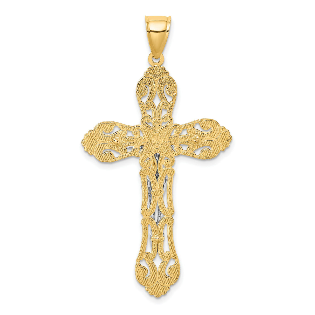 14k Multi-Tone Gold Crucifix Cross Pendant with Sculpted Christ, Catholic Religious Charm