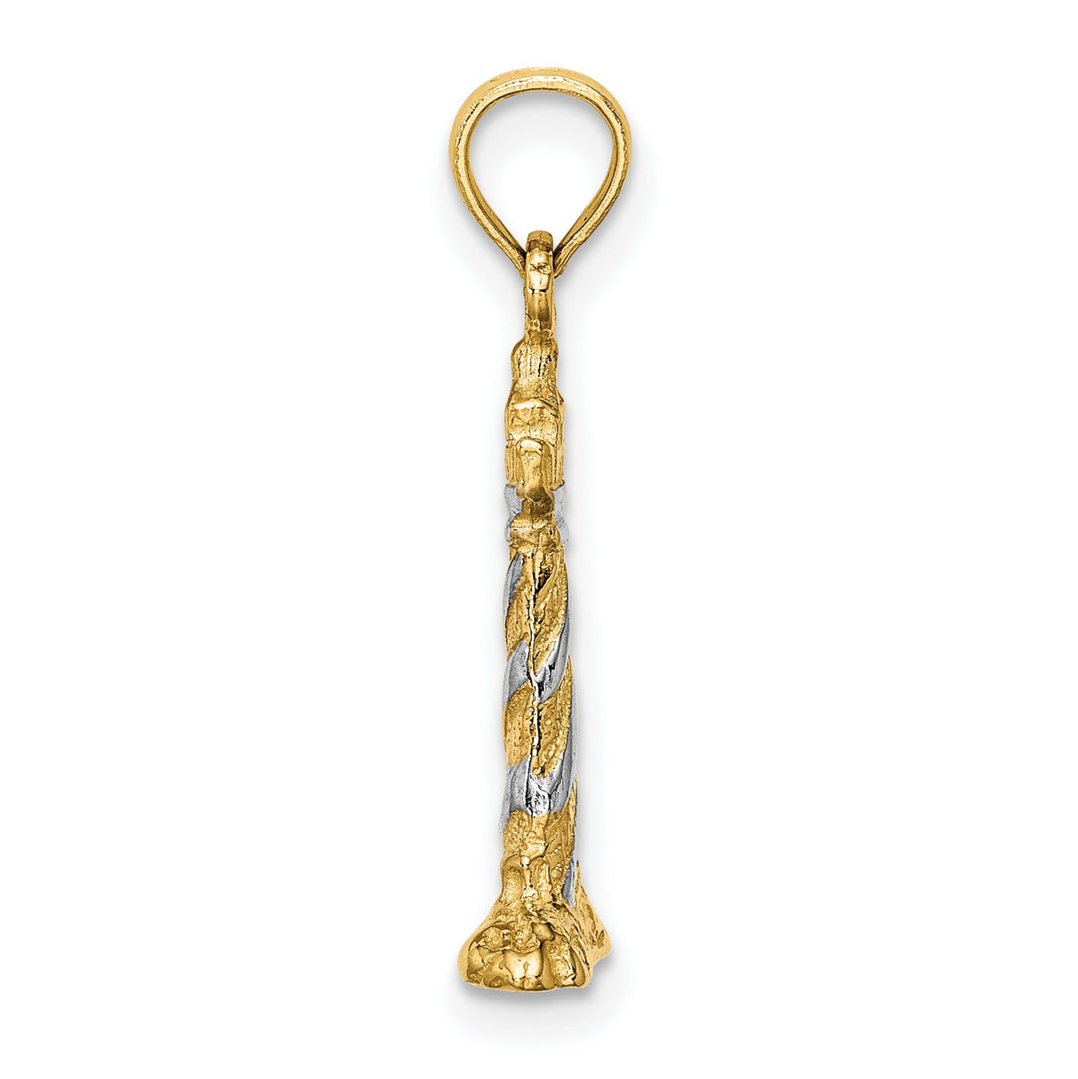 14k Multi-Tone Gold Lighthouse Pendant with Textured Striped Nautical Design