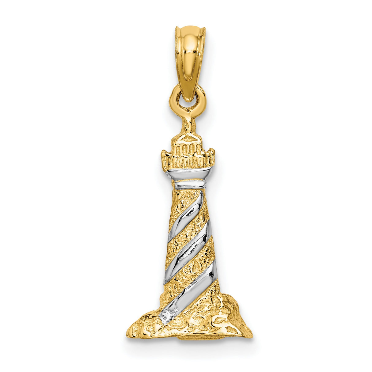 14k Multi-Tone Gold Lighthouse Pendant with Textured Striped Nautical Design