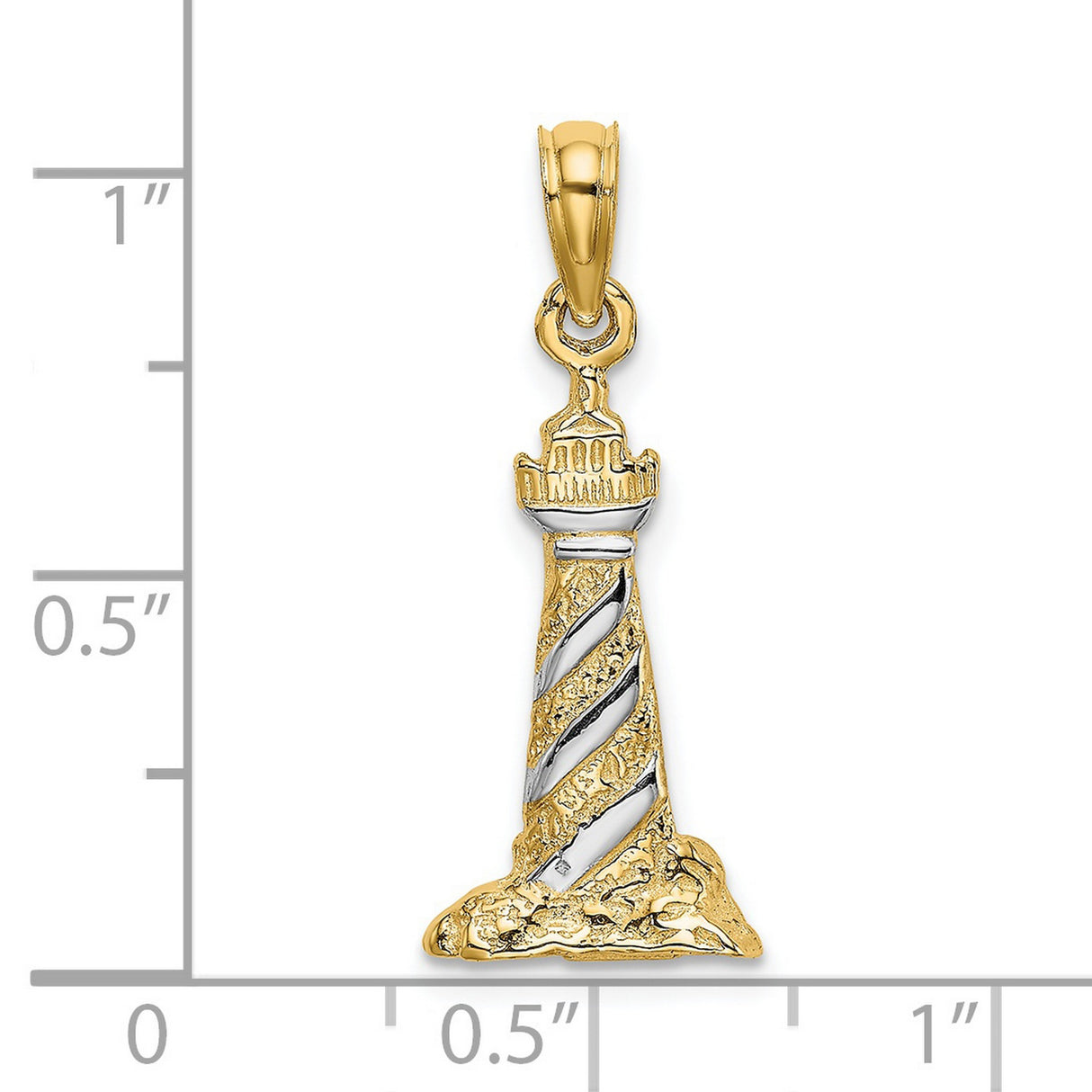 14k Multi-Tone Gold Lighthouse Pendant with Textured Striped Nautical Design