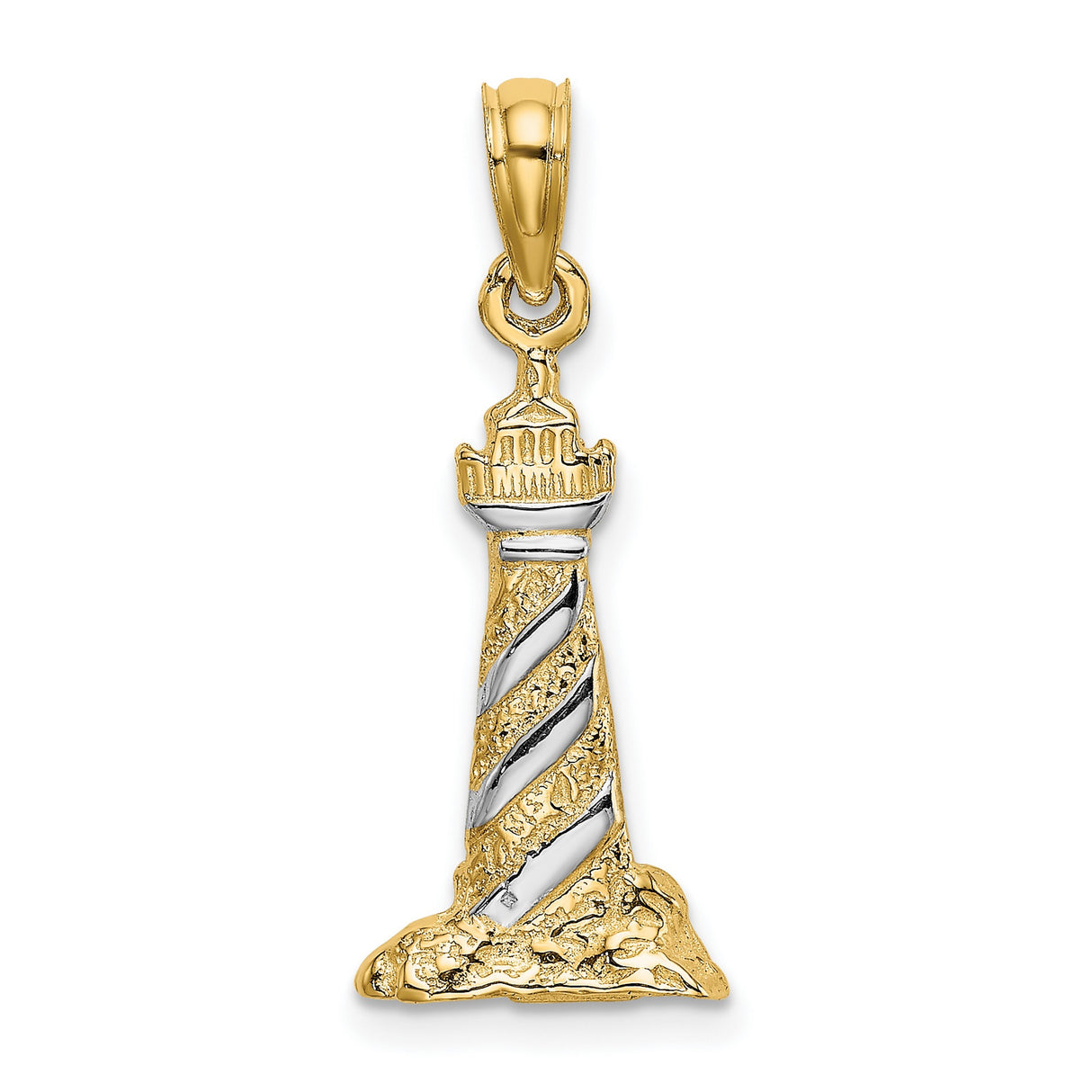14k Multi-Tone Gold Lighthouse Pendant with Textured Striped Nautical Design