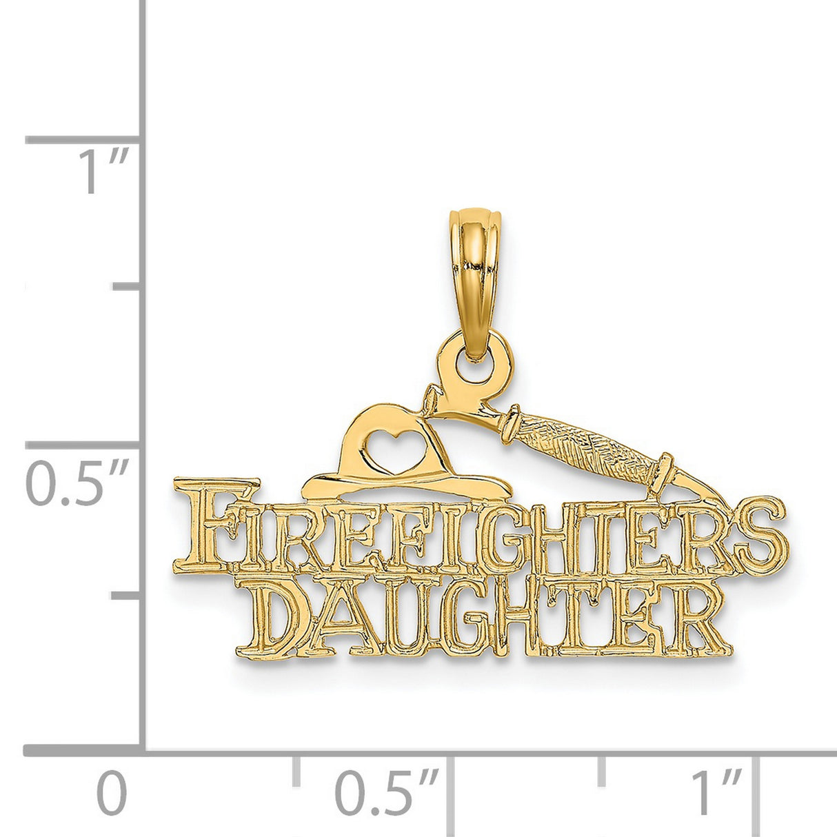 14k Yellow Gold Firefighters Daughter Pendant with Fire Helmet and Heart Cutout