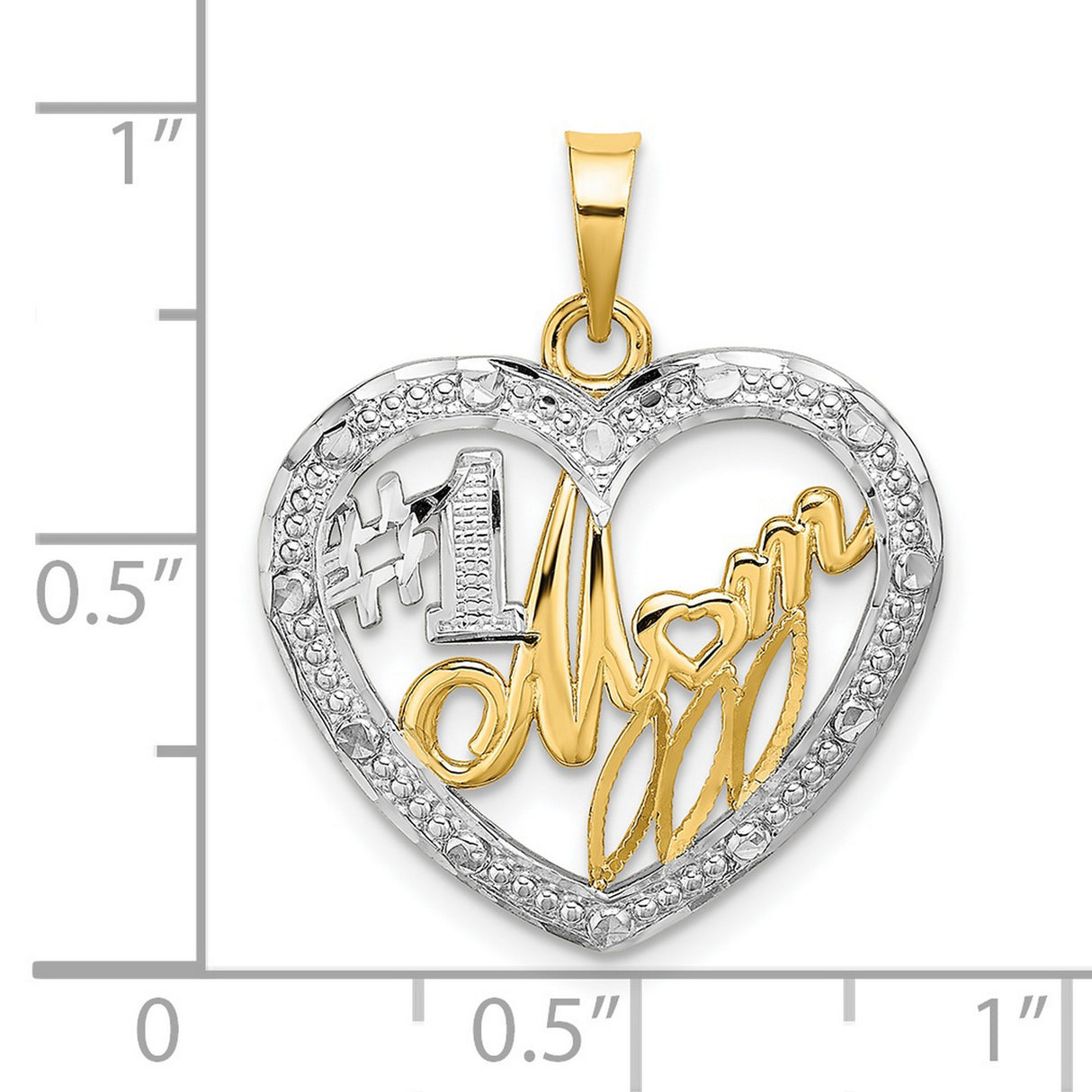 14k Multi-Tone Gold Heart Pendant, Openwork Design, Number One Mom Charm