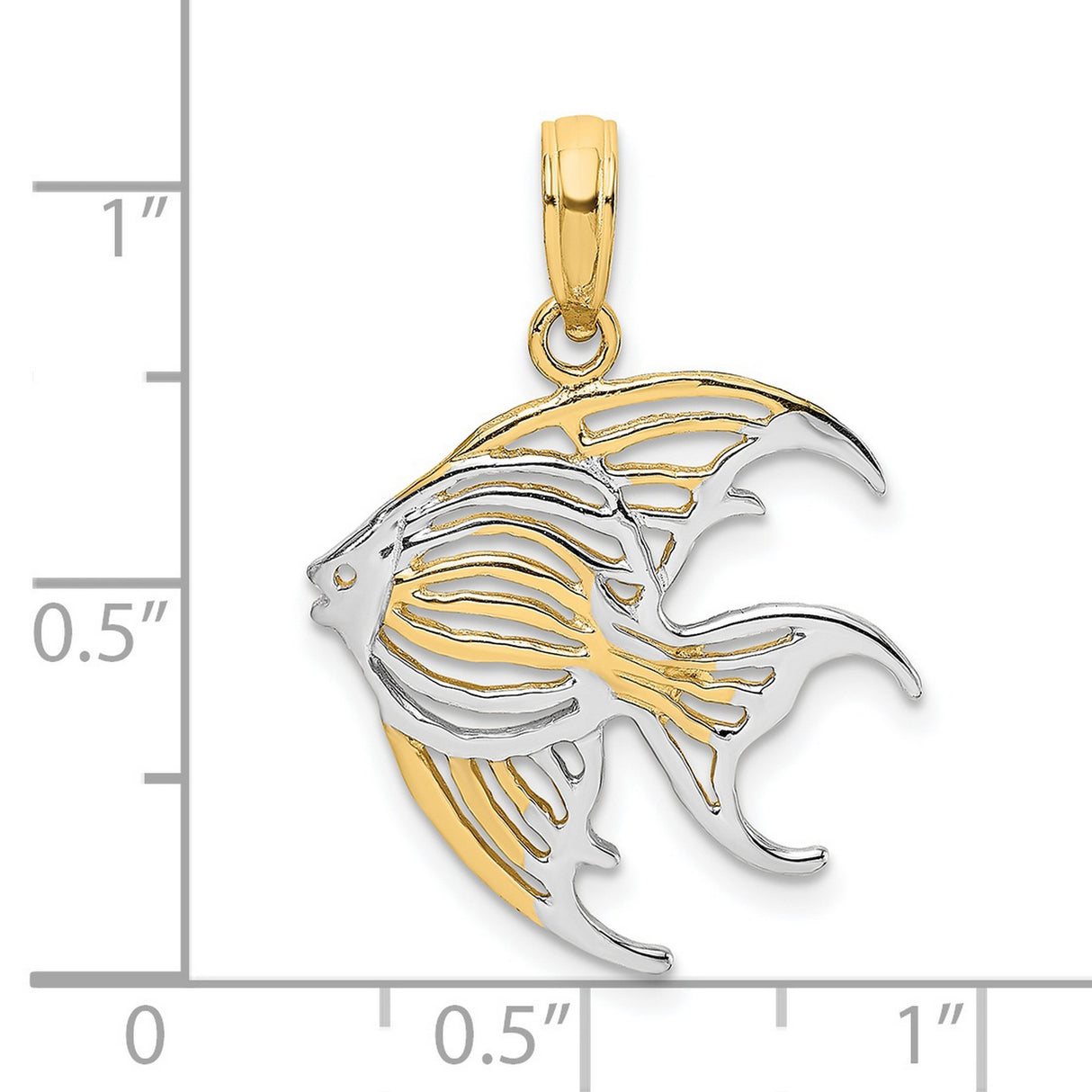 14k Multi-Tone Gold Angelfish Pendant, Openwork Nautical Sea Life Design for Women
