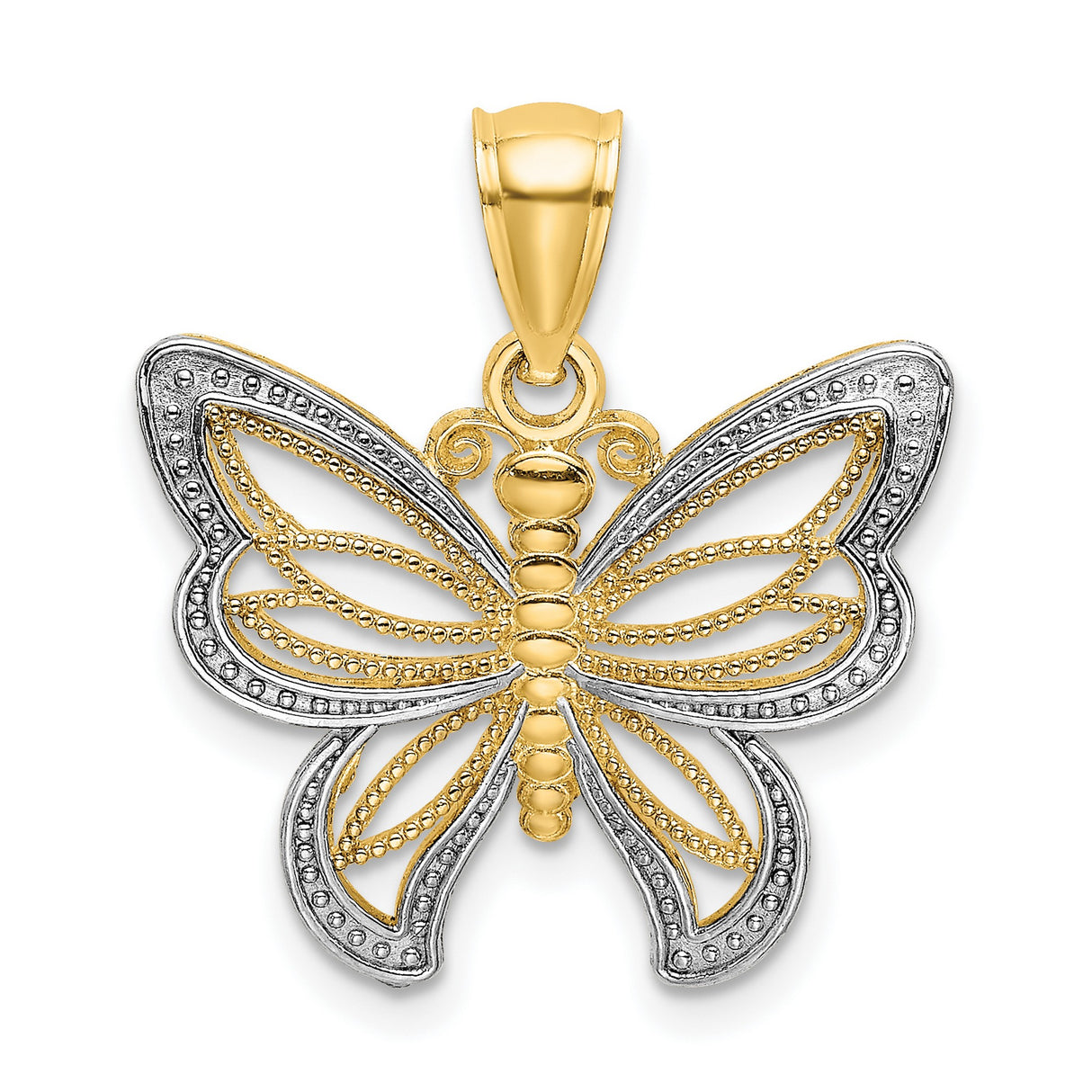 14k Multi-Tone Gold Butterfly Pendant with Filigree Detailing for Women