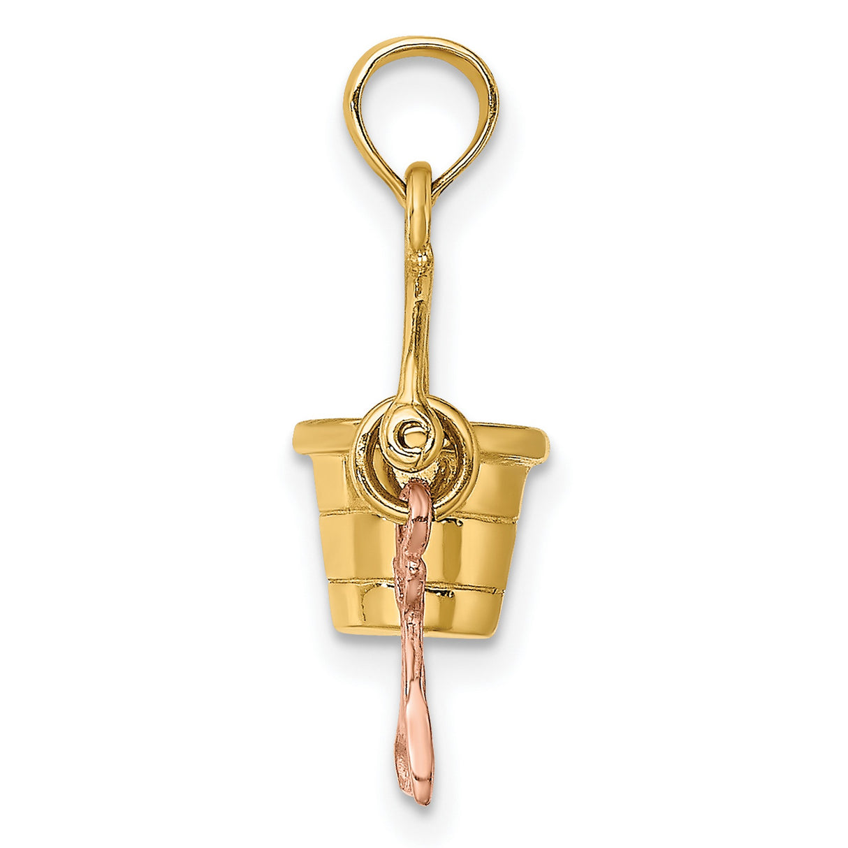 3-D Beach Bucket and Shovel Charm Pendant in Real 14k Multi-Tone Gold
