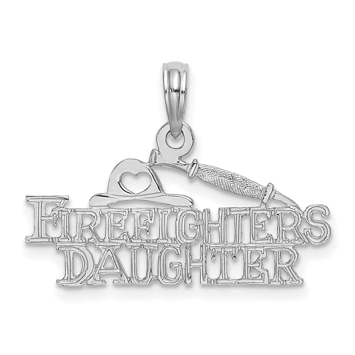 14k White Gold Firefighters Daughter Pendant with Helmet and Hose Design