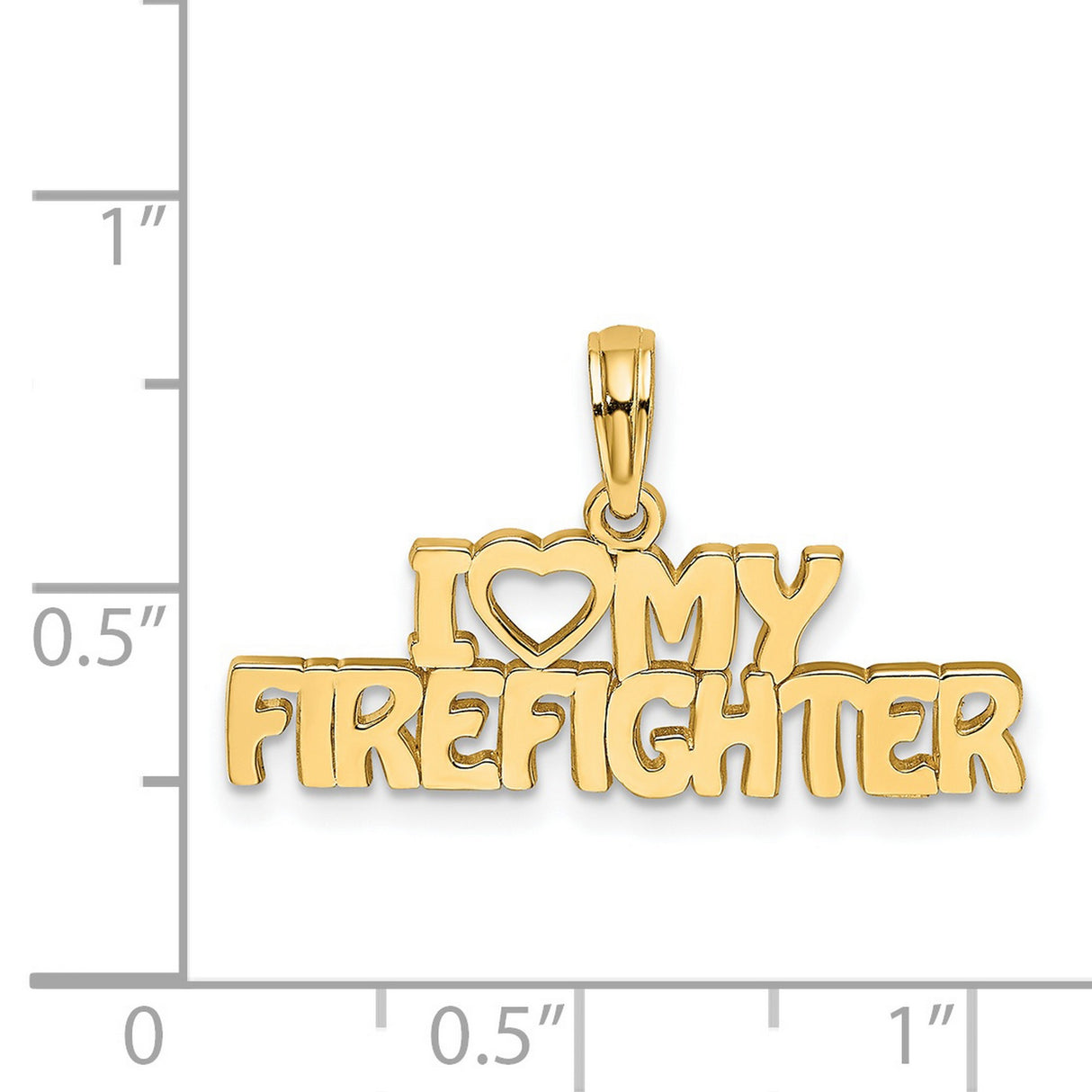 14k Yellow Gold Firefighter Pendant with Heart Symbol and Bold Lettering