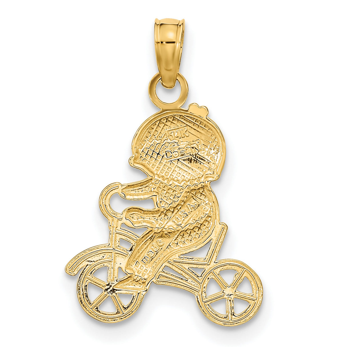 14k Two-Tone Gold Pendant with Boy Riding Bicycle, Sentimental Youth Charm