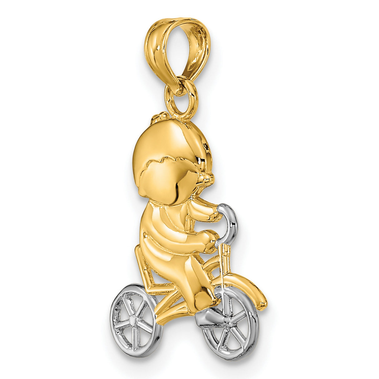 14k Two-Tone Gold Pendant with Boy Riding Bicycle, Sentimental Youth Charm