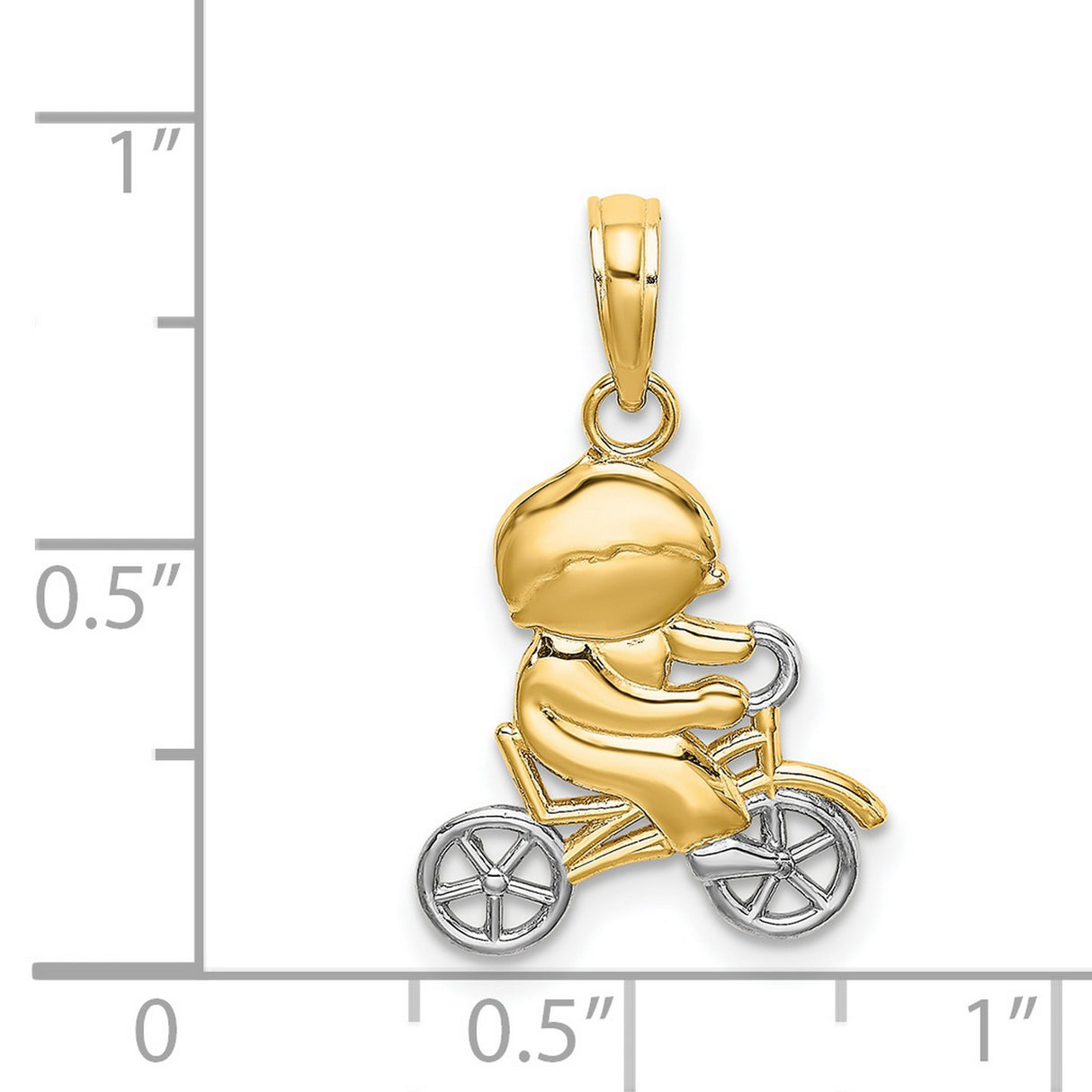 14k Two-Tone Gold Pendant with Boy Riding Bicycle, Sentimental Youth Charm