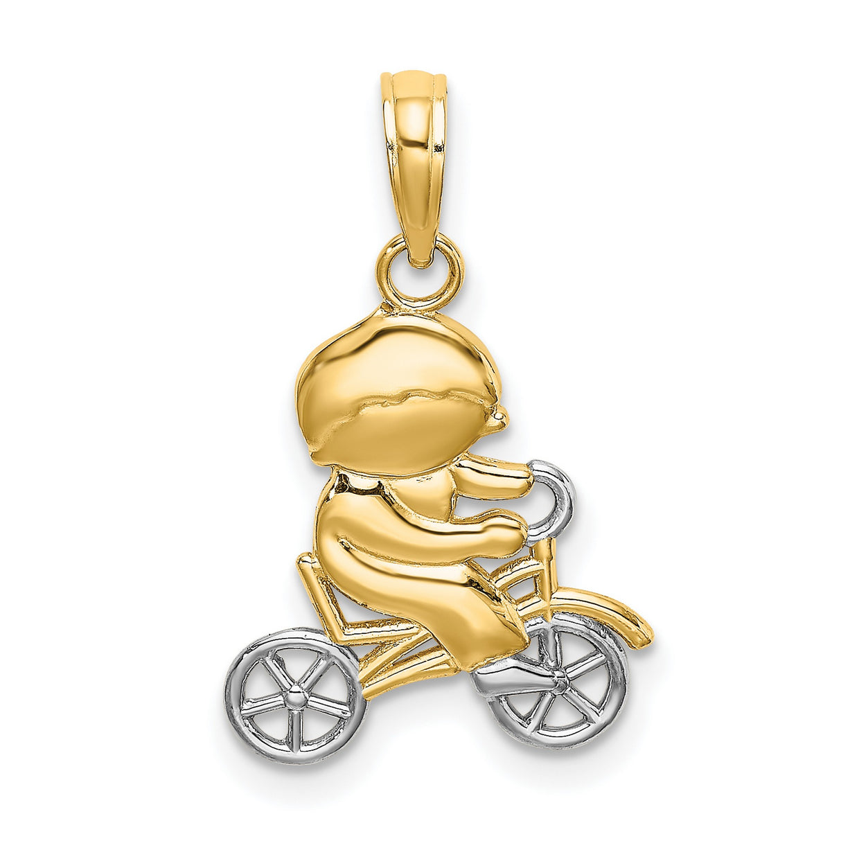 14k Two-Tone Gold Pendant with Boy Riding Bicycle, Sentimental Youth Charm